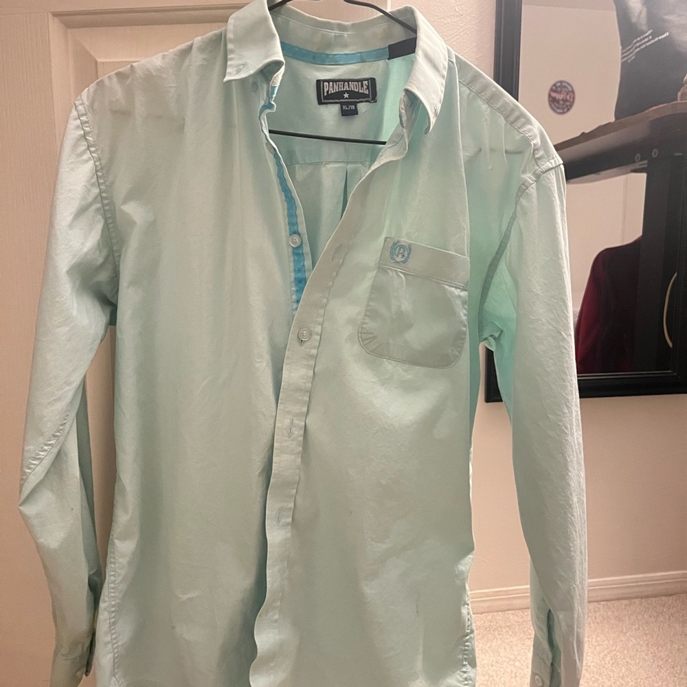 Teal button down shirt